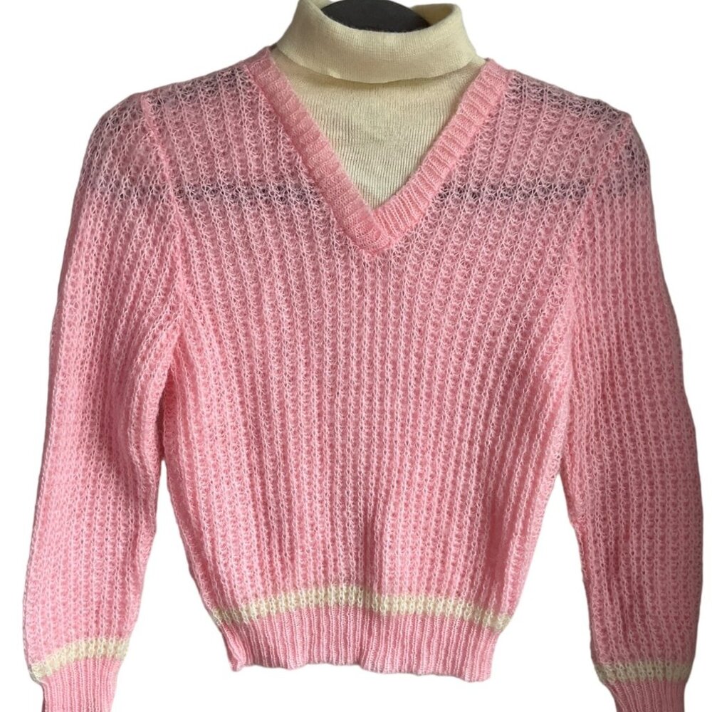 Vintage Charisma Girls Sz 8 Turtle neck Sweater pink Preppy Shabby Chic